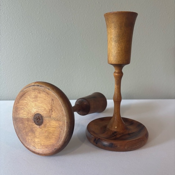 VINTAGE Handcrafted Wood Candlestick Holders Excellent Vintage Condition MCM - Picture 3 of 6